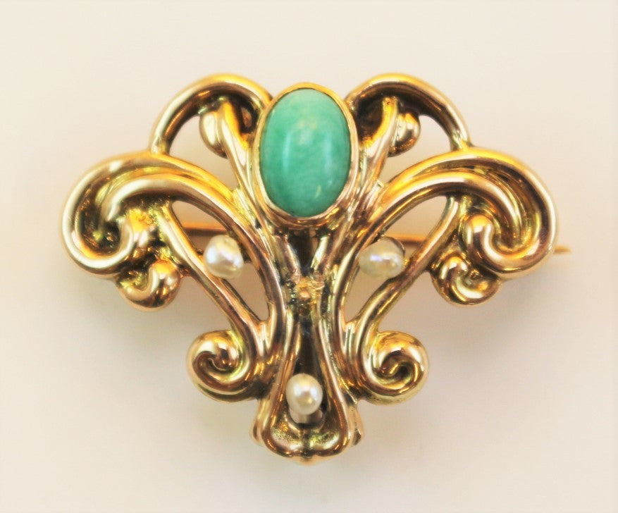 14K Turquoise & Pearl Pin/Pendant