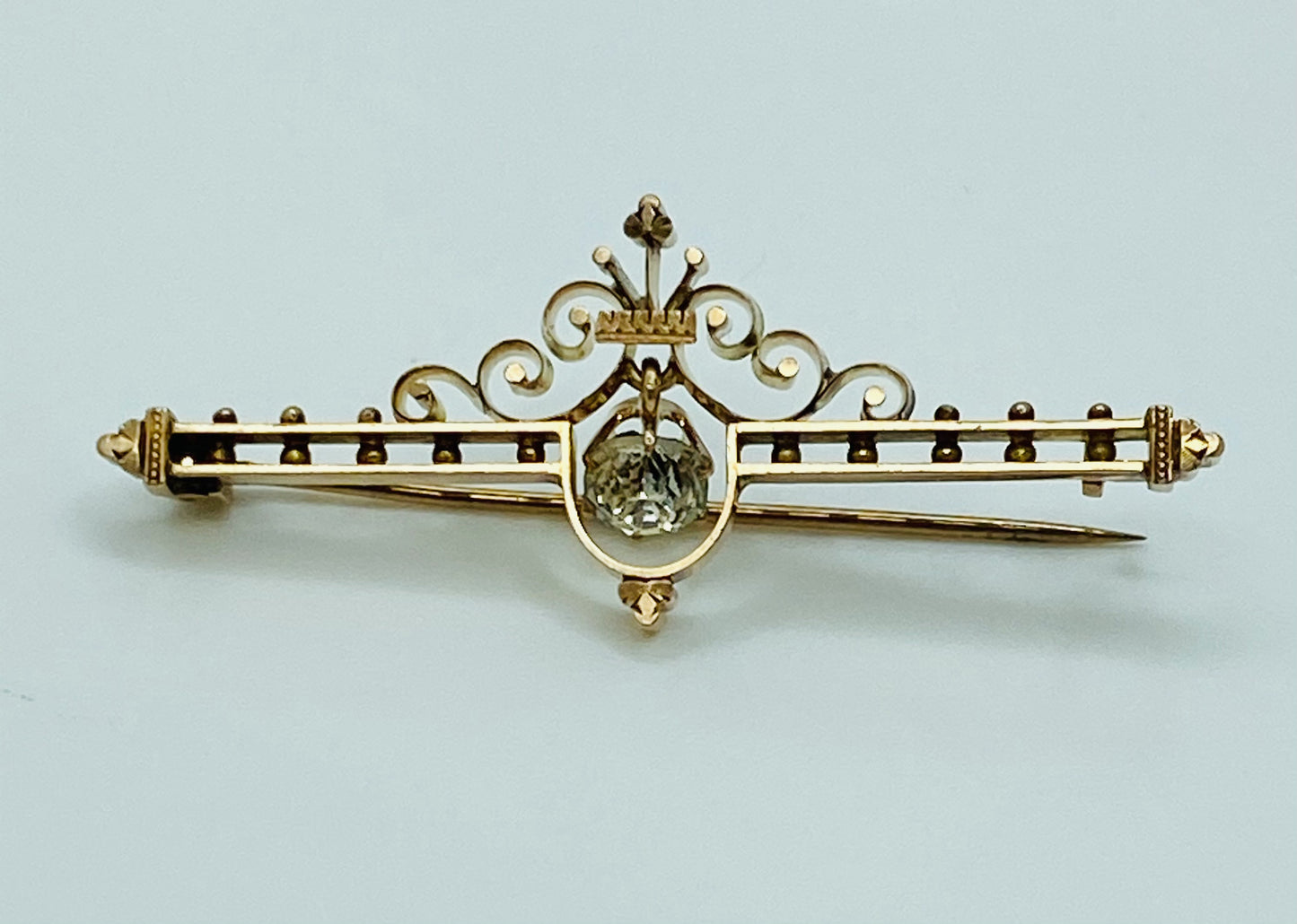 14K Foil Back Crystal Brooch CIRCA 1880