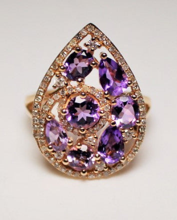 14K Amethyst & Diamond Ring