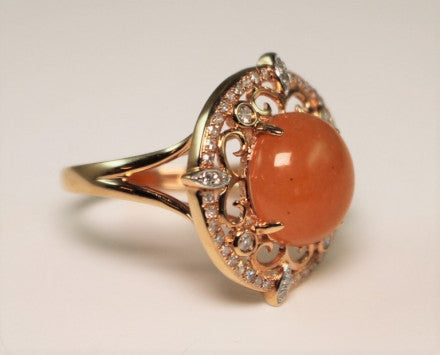 14K Peach Color Aventurine Ring