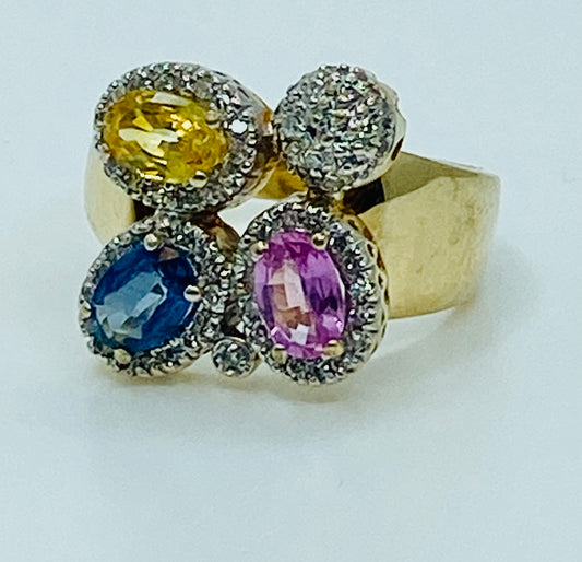 14K Multi-Color Sapphire and Diamond Ring