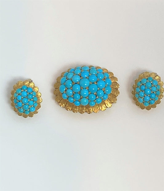 18K Turquoise Brooch/Earring SET - VINTAGE