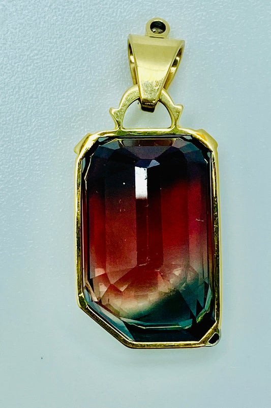 14K WaterMelon Tourmaline & Diamond Pendant