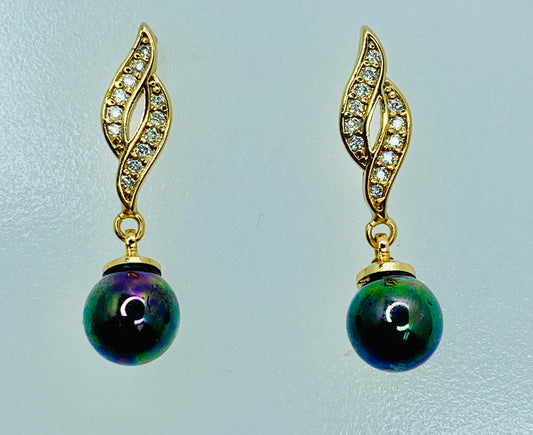 14K Cultured Black Pearl and Diamond Earrings