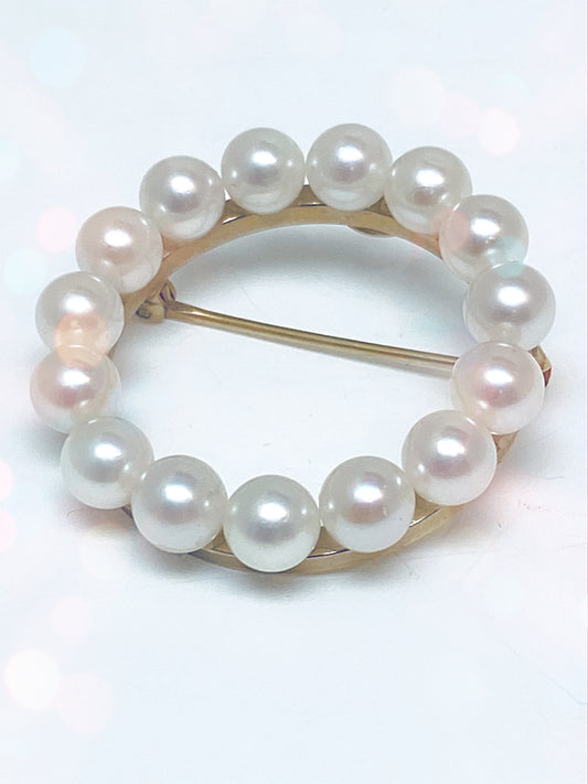 VINTAGE 14K Pearl Circle Pin