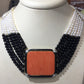 14K AKOYA Pearl, Onyx, Coral & Diamond Necklace