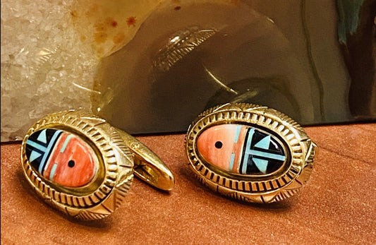 14K /18K Onyx, Coral, Turquoise Cuff Links