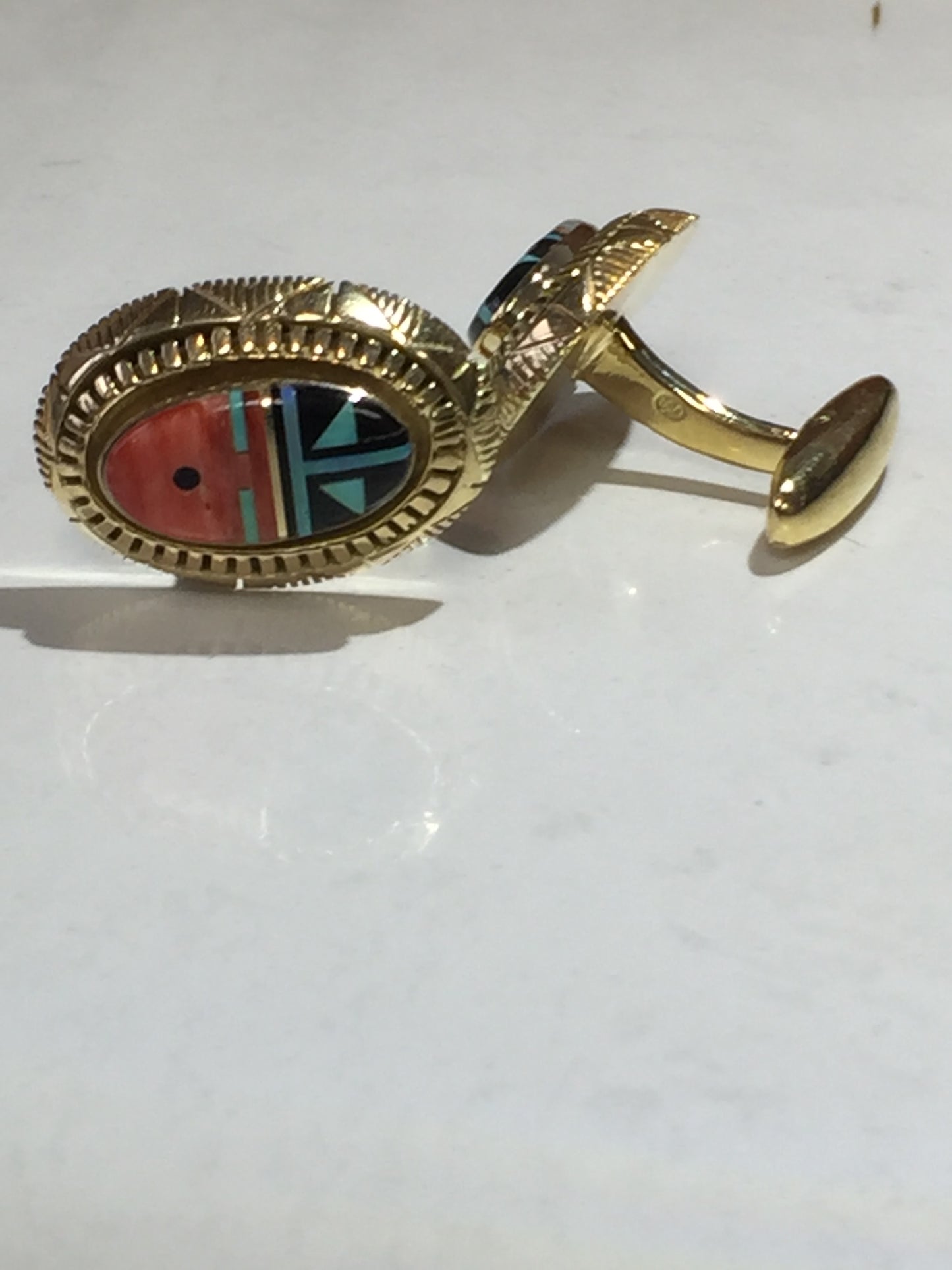 14K /18K Onyx, Coral, Turquoise Cuff Links