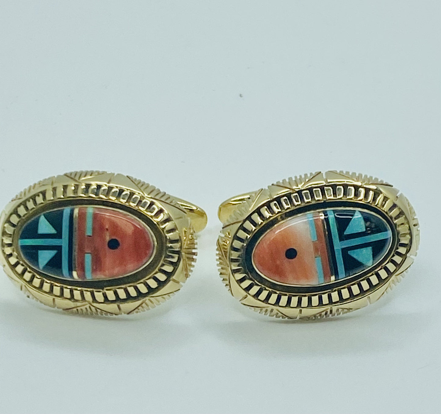 14K /18K Onyx, Coral, Turquoise Cuff Links