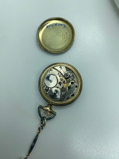 14K ANTIQUE Enamel & Pearl Watch CIRCA 1898