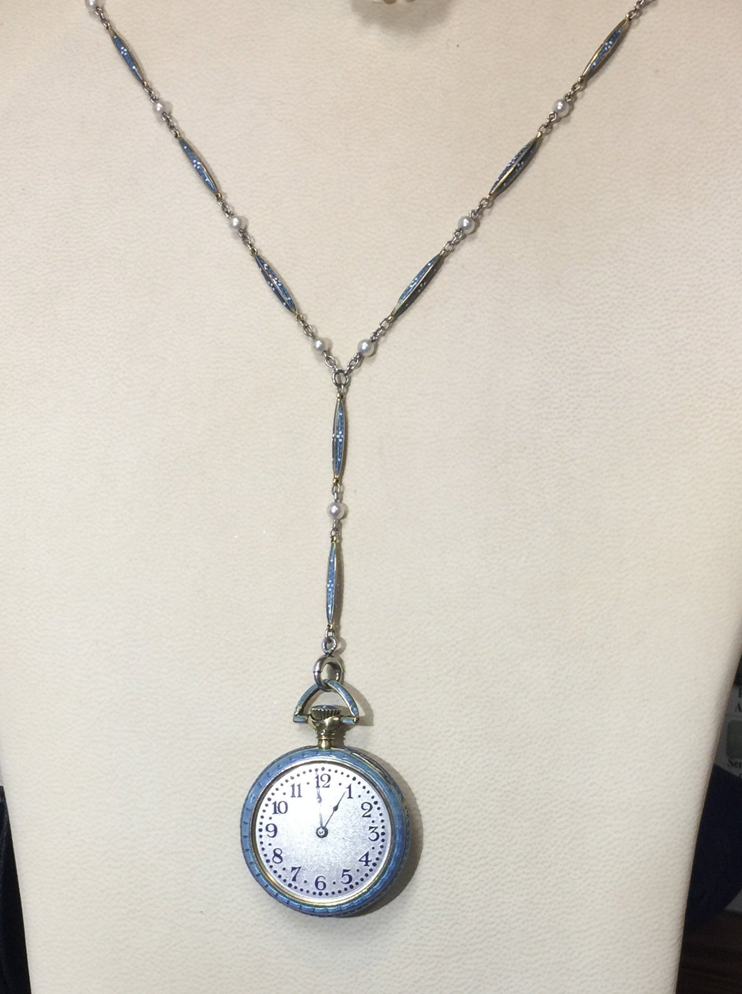 14K ANTIQUE Enamel & Pearl Watch CIRCA 1898