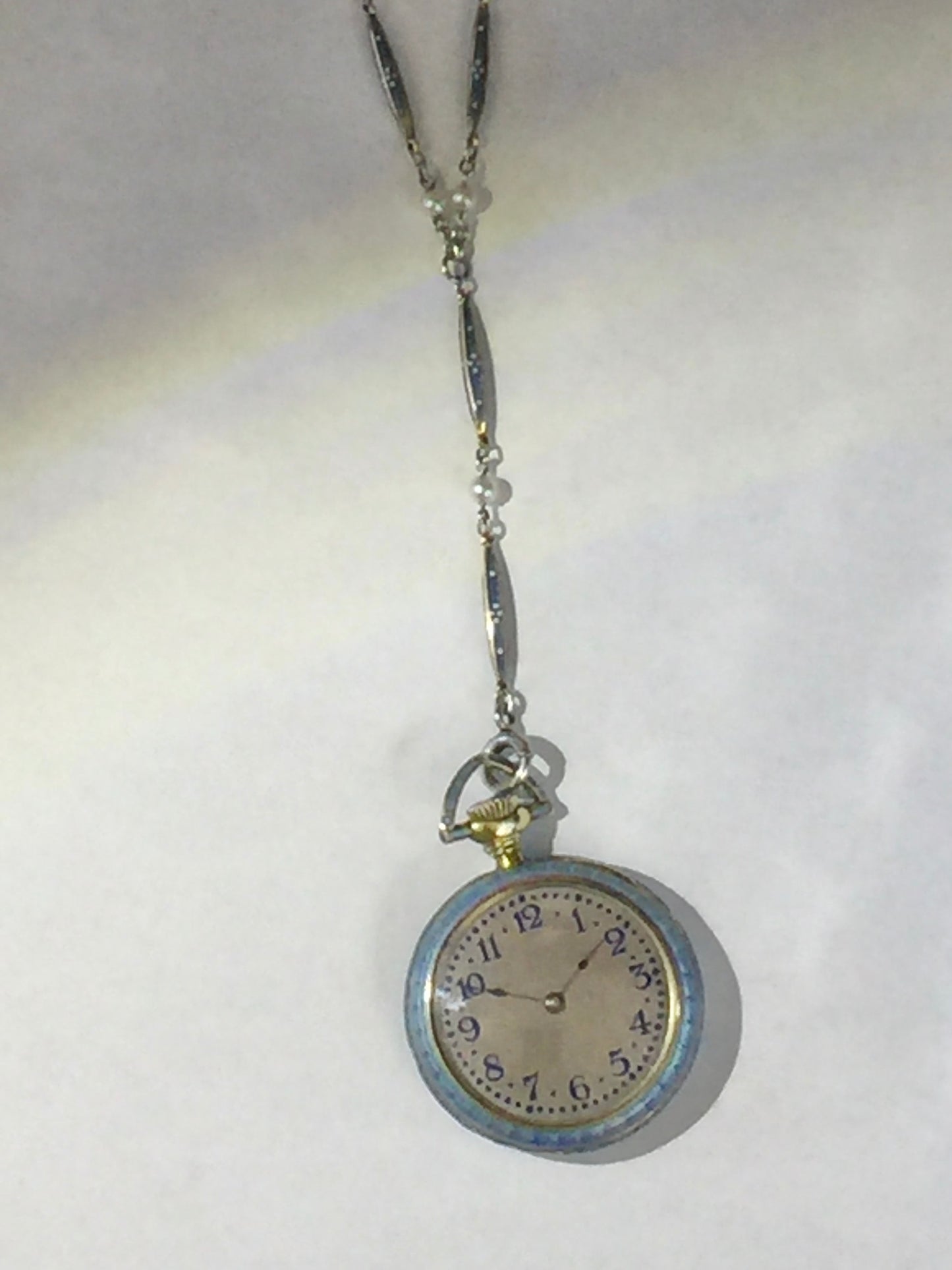 14K ANTIQUE Enamel & Pearl Watch CIRCA 1898