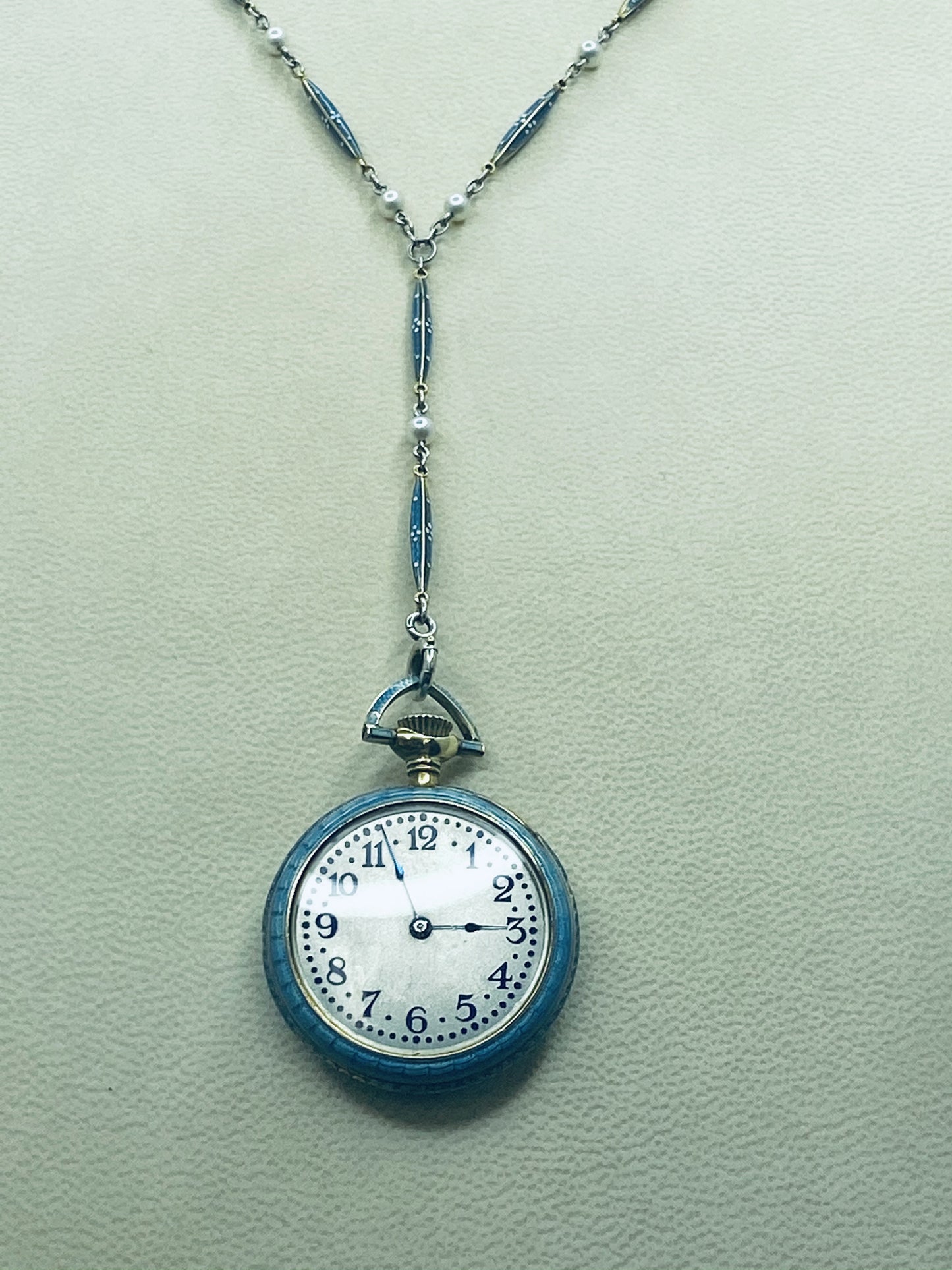 14K ANTIQUE Enamel & Pearl Watch CIRCA 1898