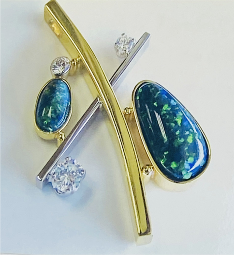 14K Australian Opal and Diamond  Pendant - prospectjewelers-store