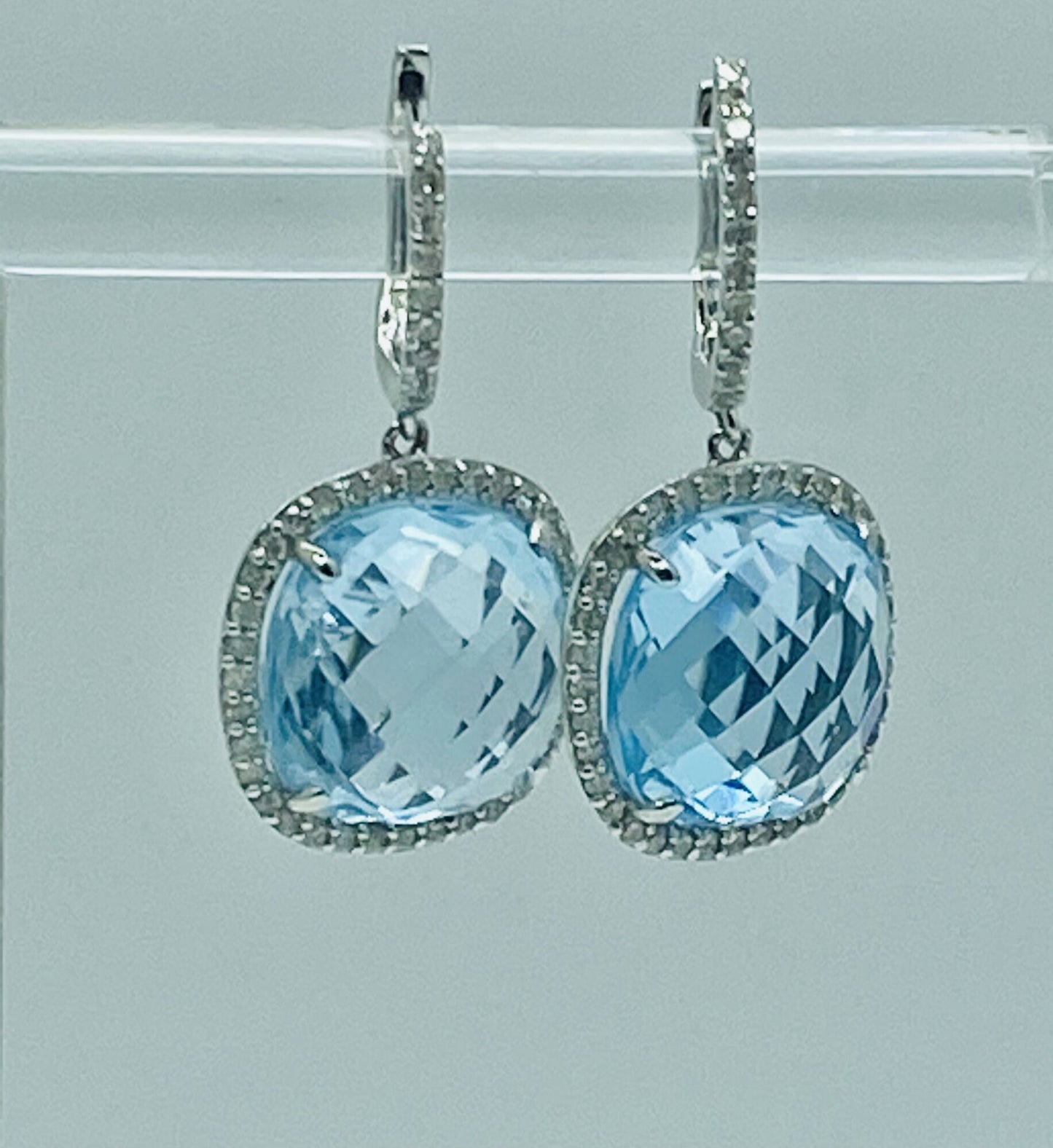 14K Blue Topaz & Diamond Earrings
