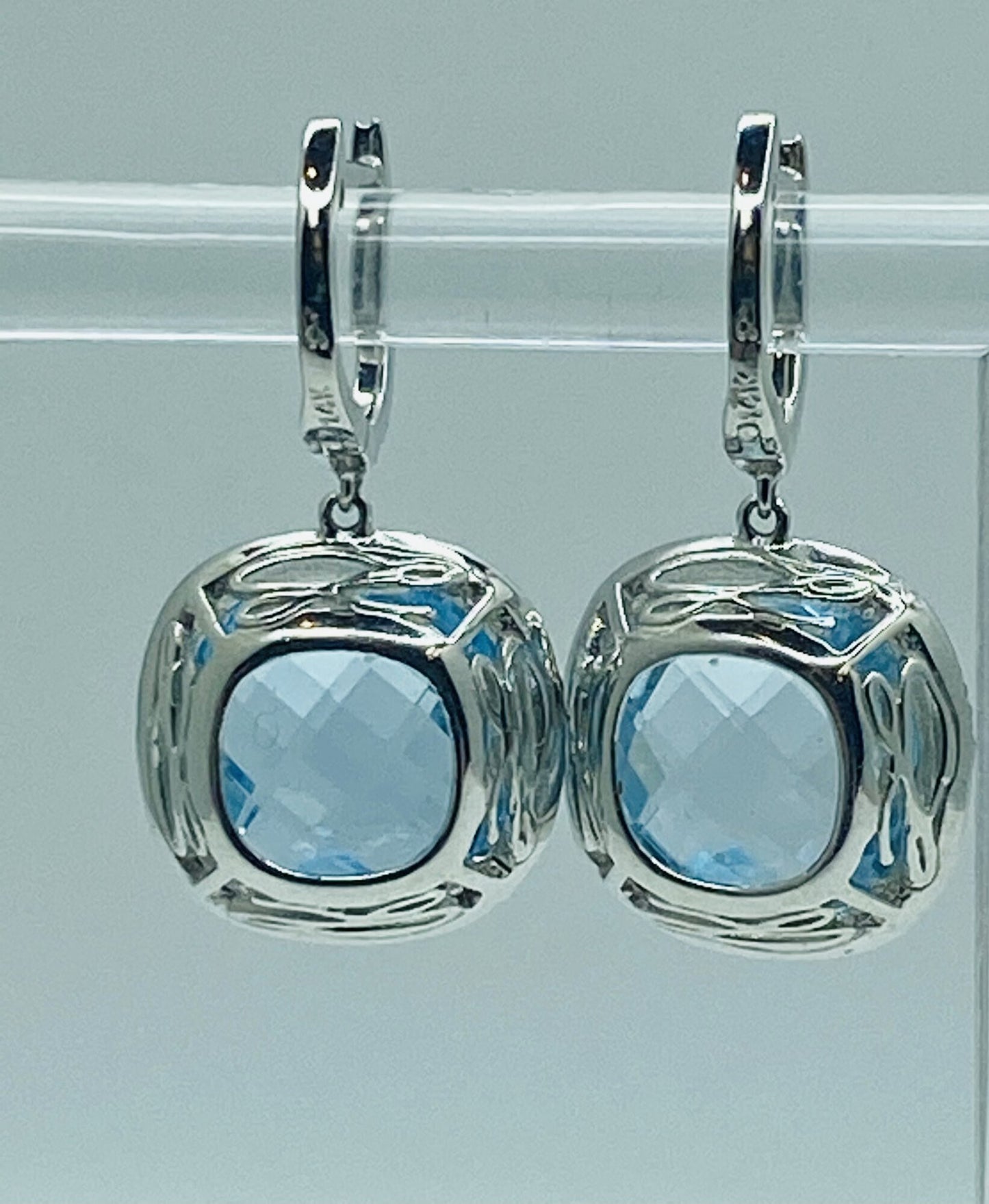 14K Blue Topaz & Diamond Earrings