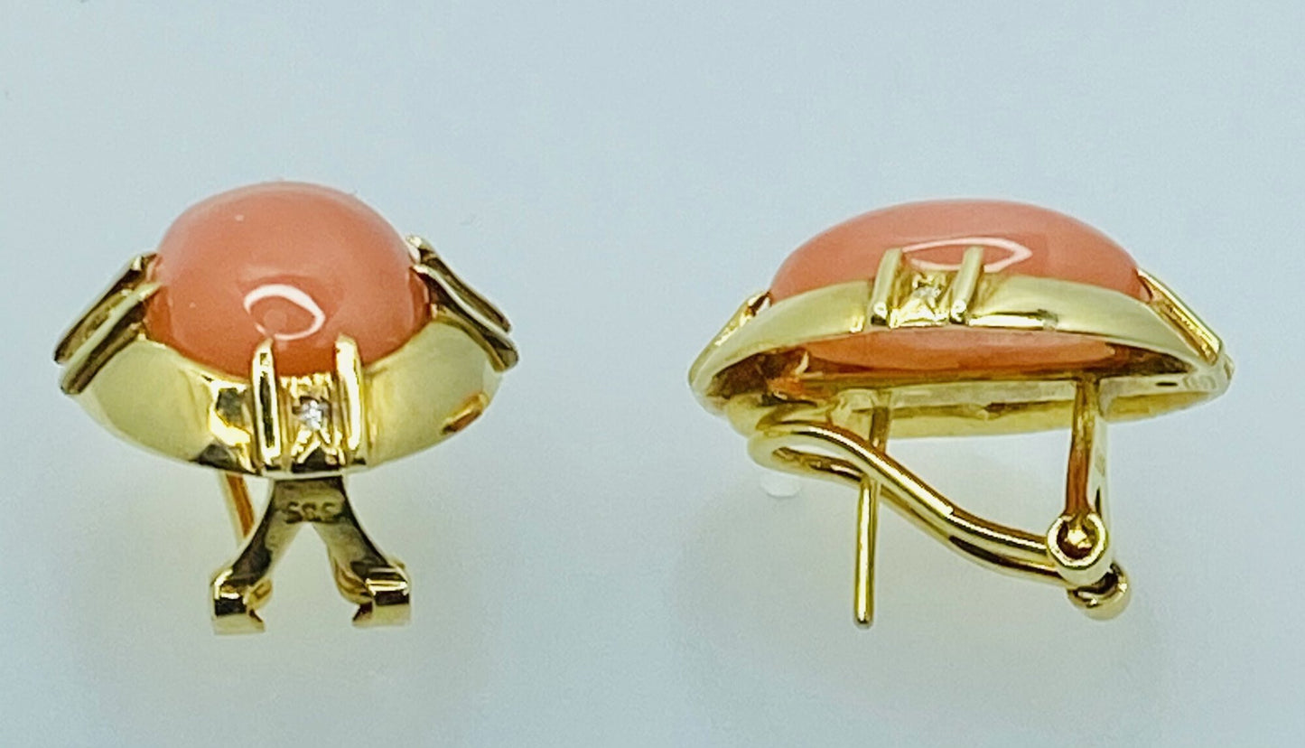 14K Carnelian & Diamond Vintage Earrings